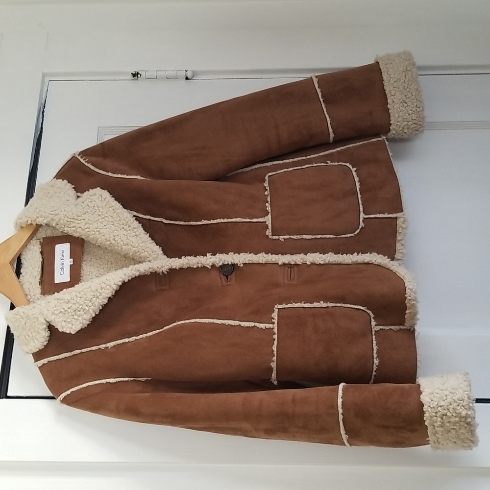 Calvin Klein suede jacket,  fleece lined. XS